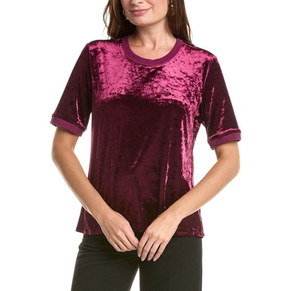 Johnny Was Womens Velvet T-Shirt, Purple